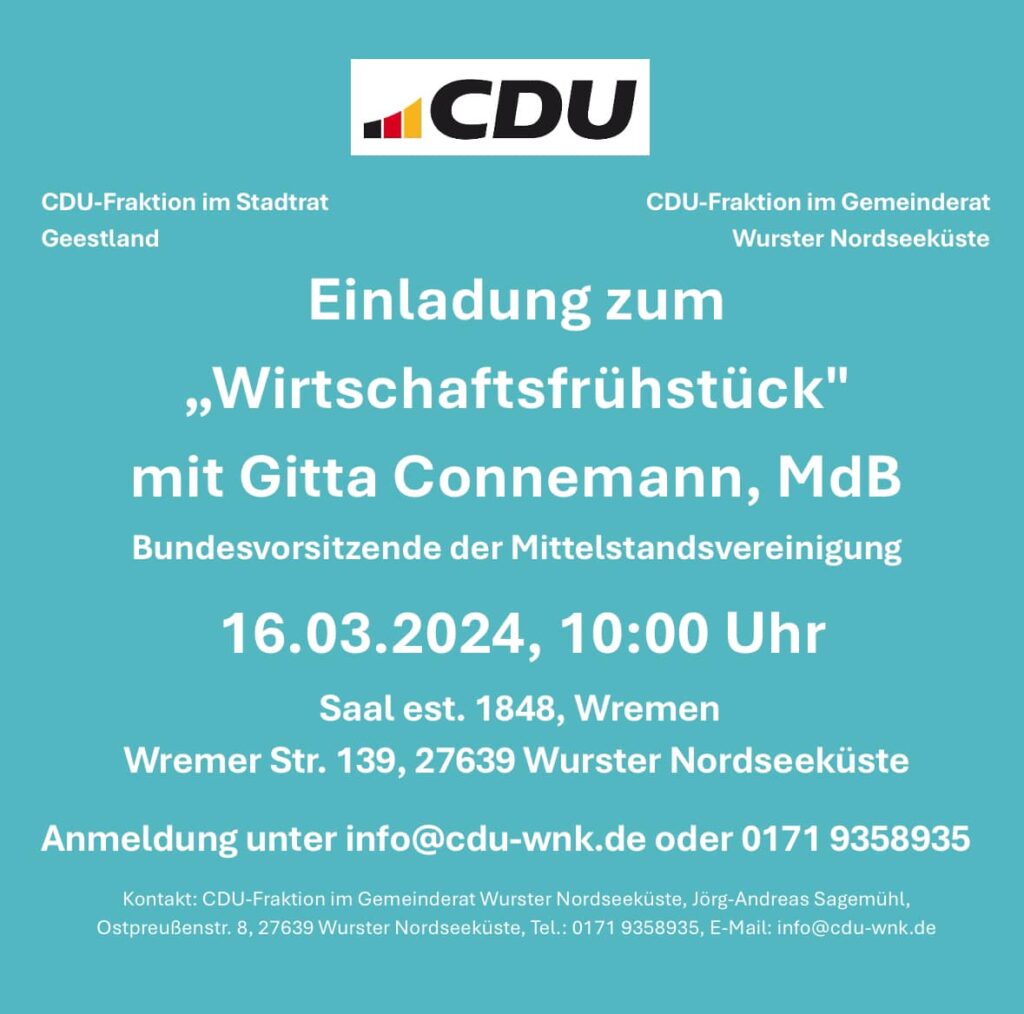 Einladung: Wirtschaftsfrühstück mit Gitta Conneman MdB